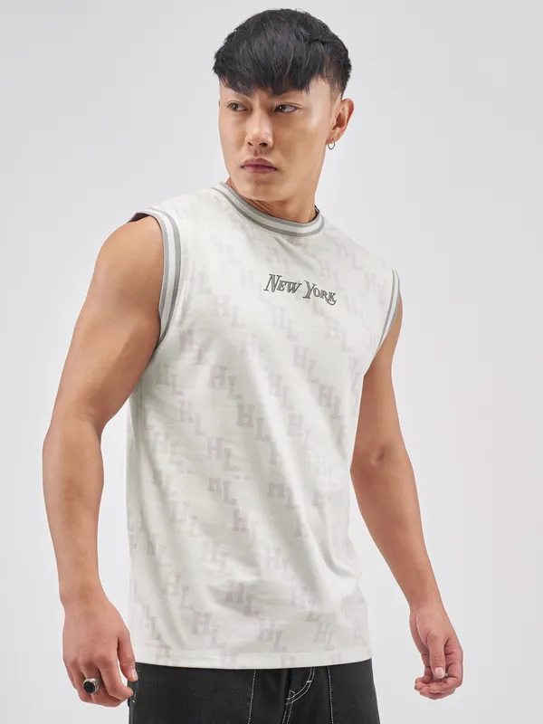 Highlander Men Off White Printed Round Neck T-Shirt