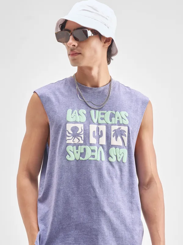 Highlander Men Blue Printed Round Neck T-Shirt