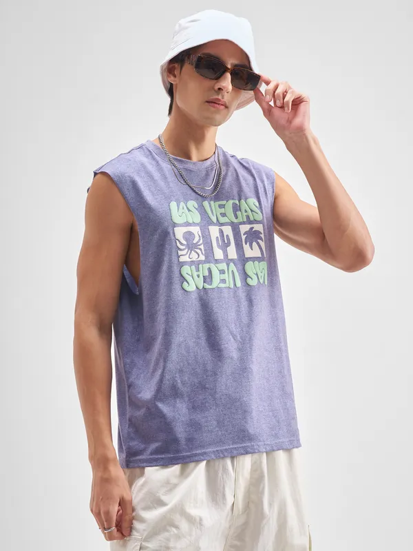 Highlander Men Blue Printed Round Neck T-Shirt