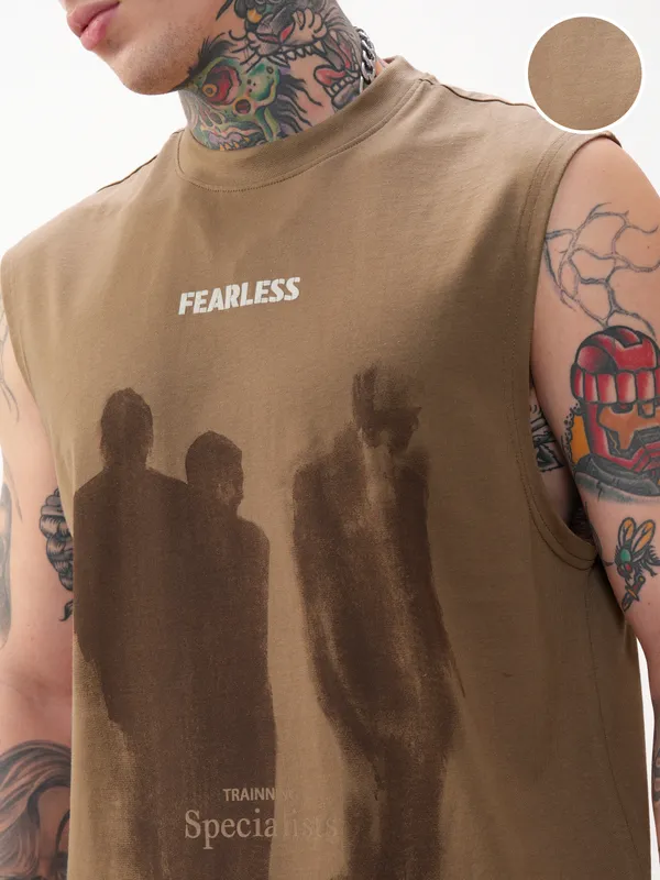 Highlander Men Brown Printed Round Neck T-Shirt