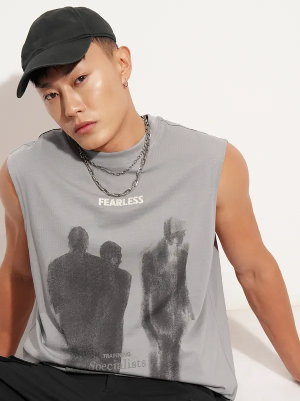 Highlander Men Grey Printed Round Neck T-Shirt