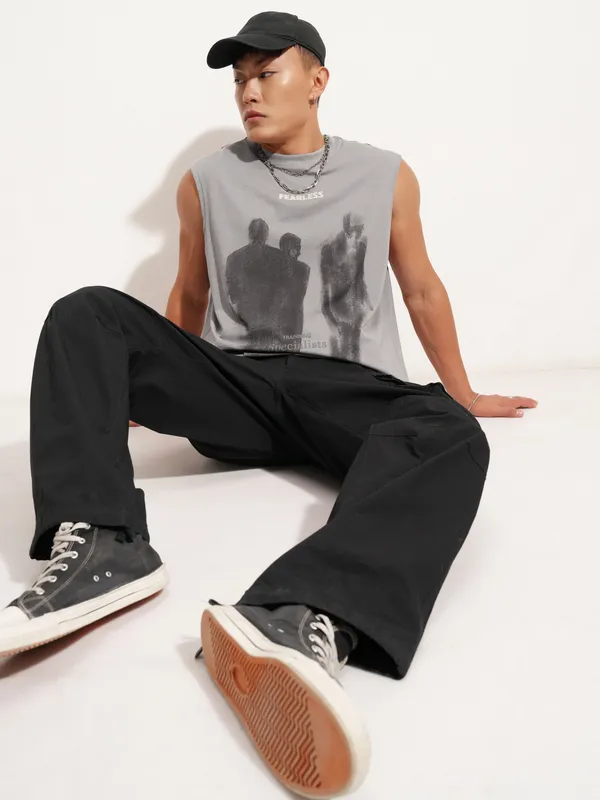 Highlander Men Grey Printed Round Neck T-Shirt