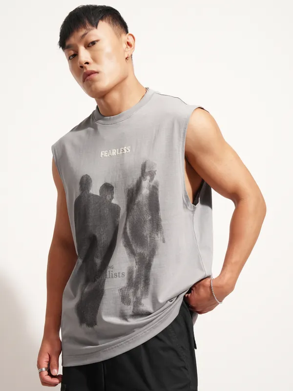 Highlander Men Grey Printed Round Neck T-Shirt