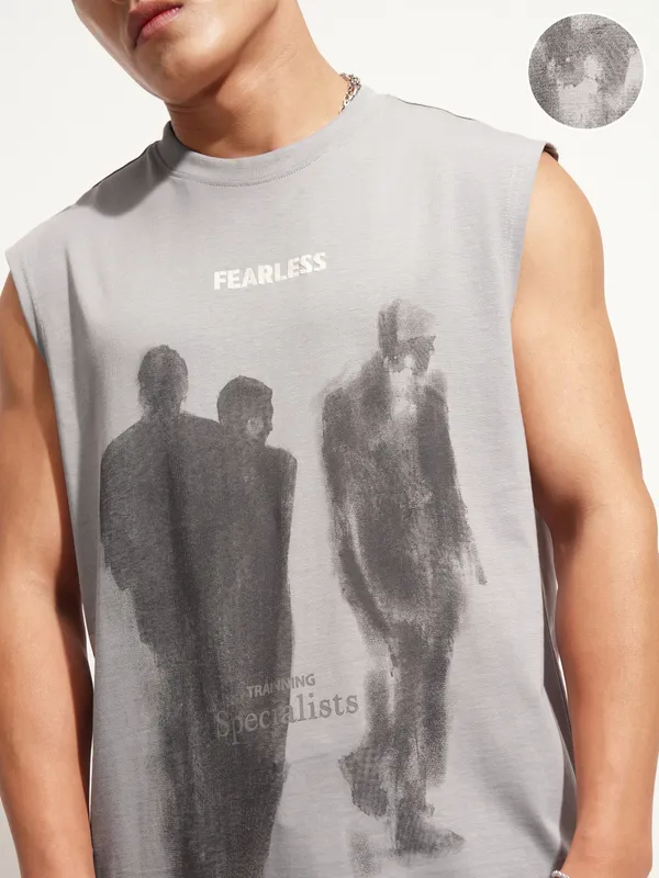 Highlander Men Grey Printed Round Neck T-Shirt