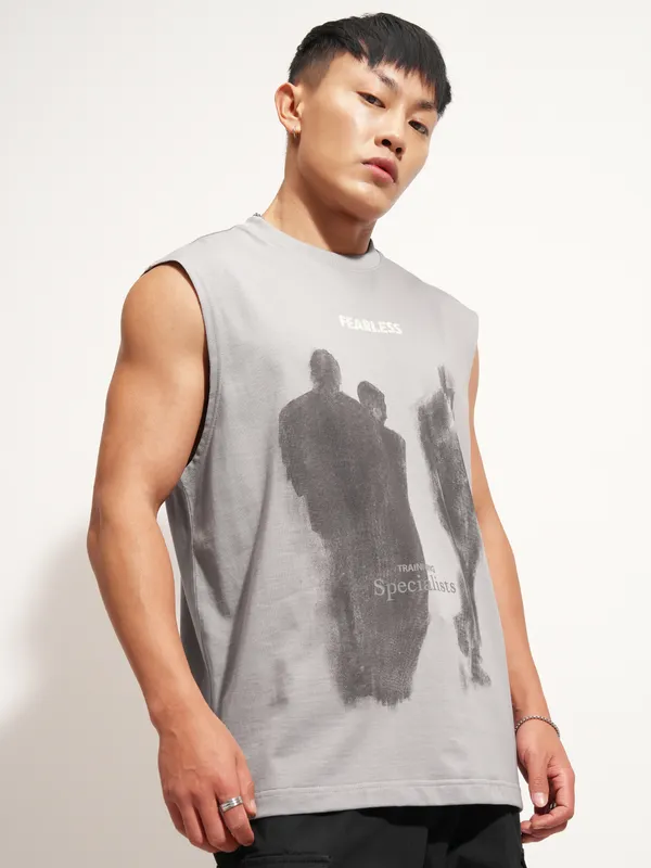 Highlander Men Grey Printed Round Neck T-Shirt