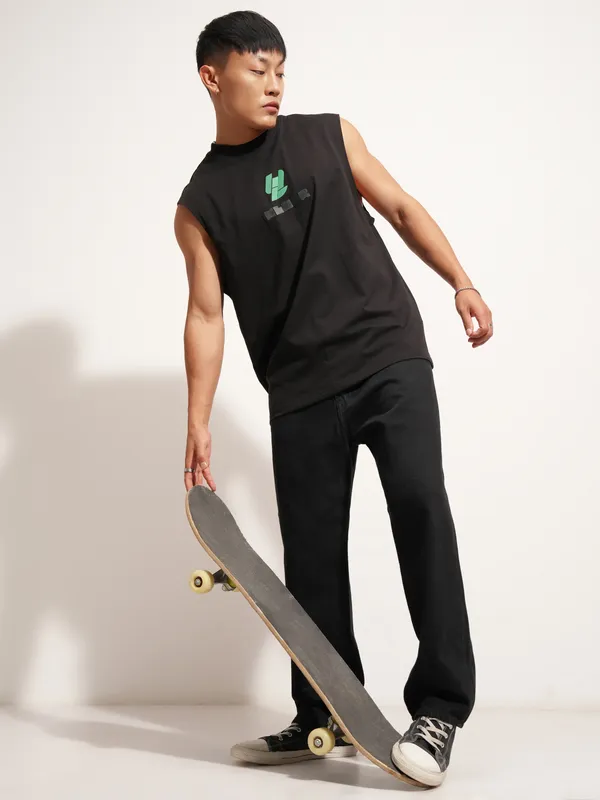 Highlander Men Black Printed Round Neck T-Shirt