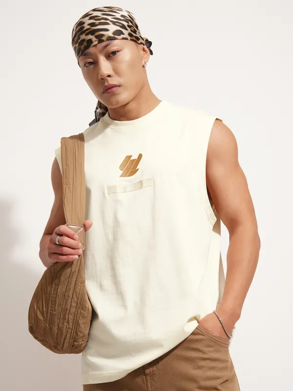 Highlander Men Cream Printed Round Neck T-Shirt