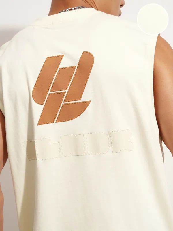 Highlander Men Cream Printed Round Neck T-Shirt