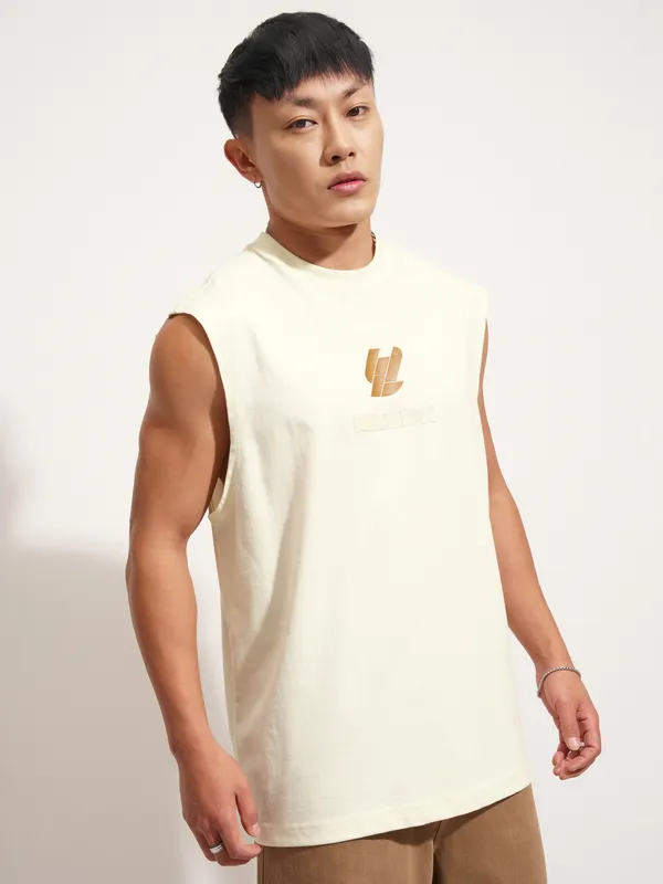 Highlander Men Cream Printed Round Neck T-Shirt