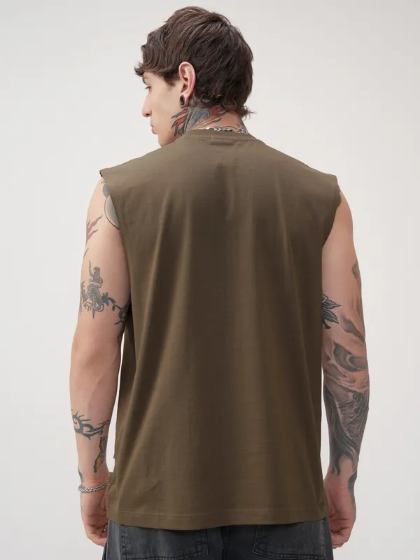 Highlander Men Khaki Printed Round Neck T-Shirt