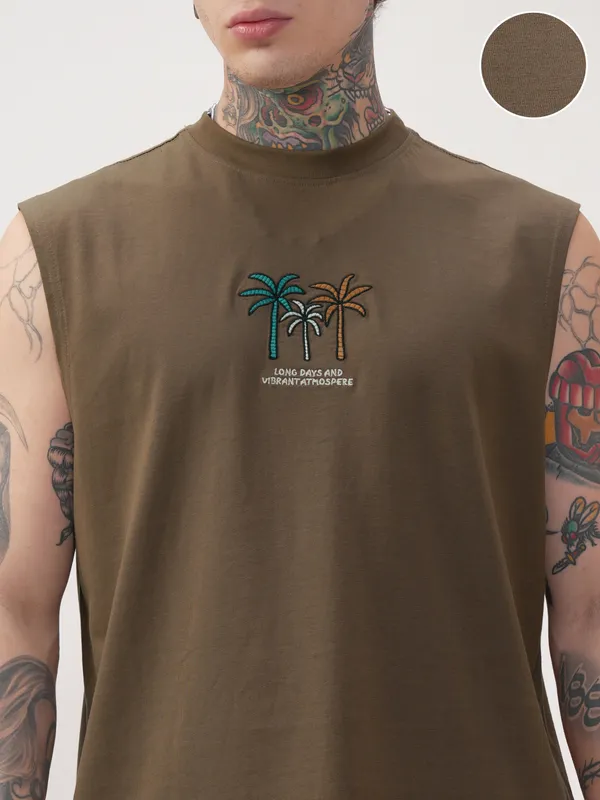 Highlander Men Khaki Printed Round Neck T-Shirt