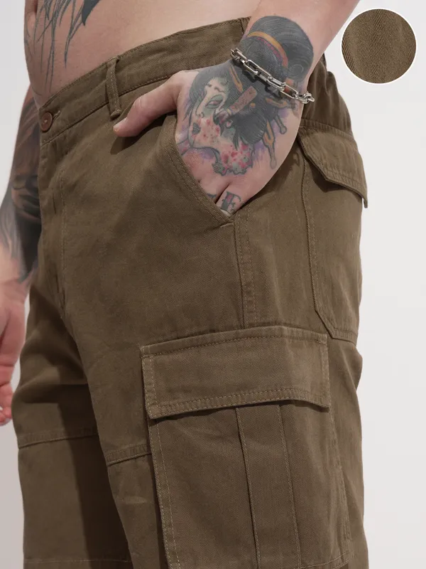 Highlander Men Brown Relaxed Fit Cargo Shorts