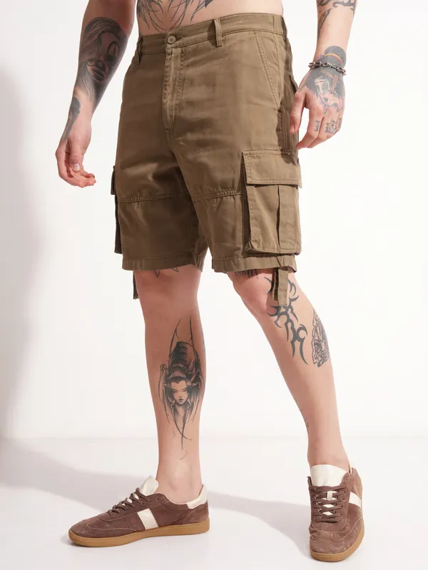 Highlander Men Brown Regular Fit Cargo Shorts