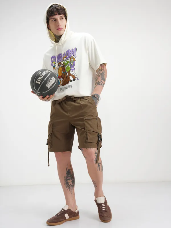 Highlander Men Brown Slim Fit Cargo Shorts