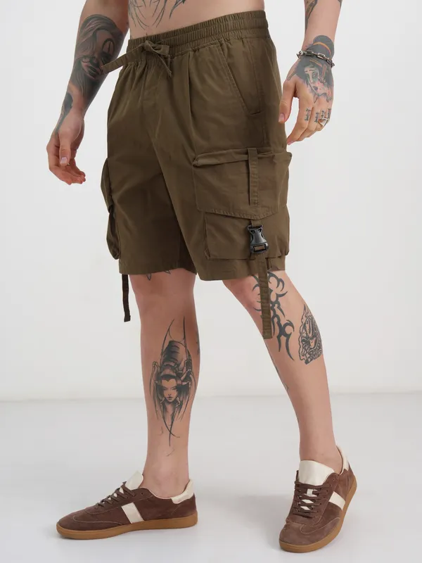 Highlander Men Brown Slim Fit Cargo Shorts