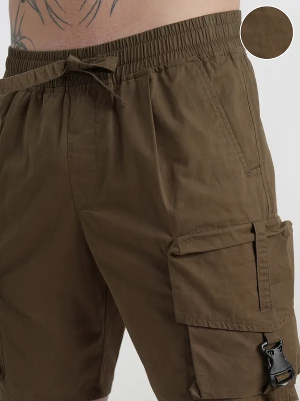 Highlander Men Brown Slim Fit Cargo Shorts