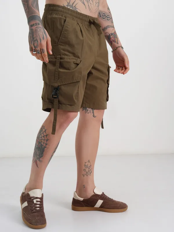 Highlander Men Brown Slim Fit Cargo Shorts