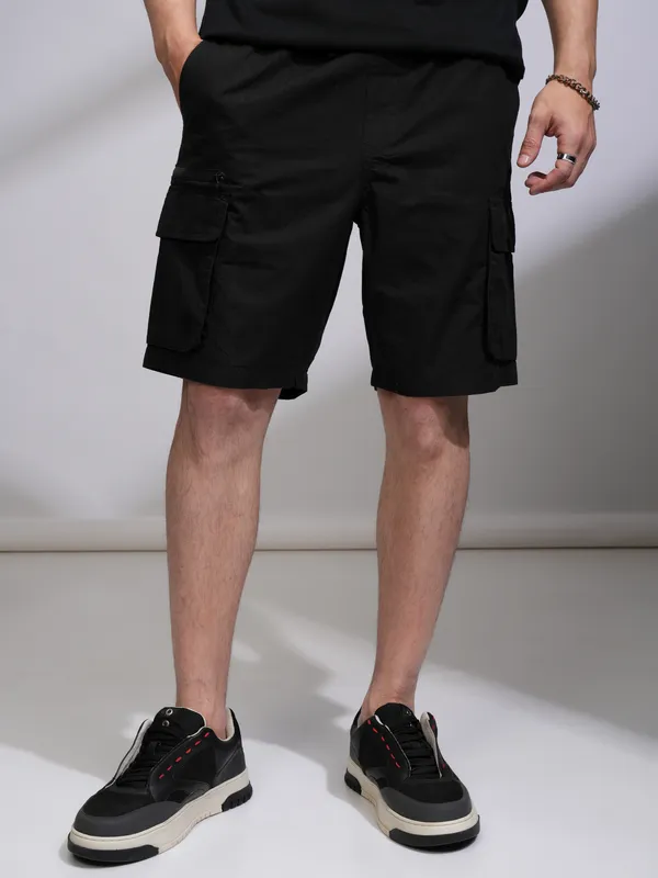 Highlander Men Black Regular Fit Cargo Shorts