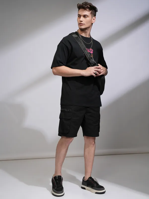 Highlander Men Black Regular Fit Cargo Shorts
