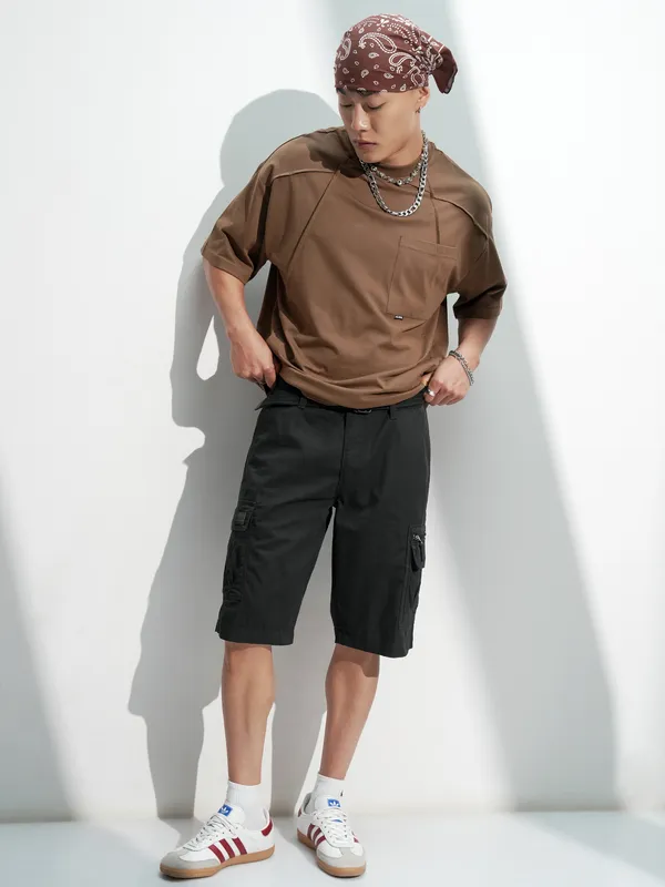 Highlander Men Black Regular Fit Cargo Shorts
