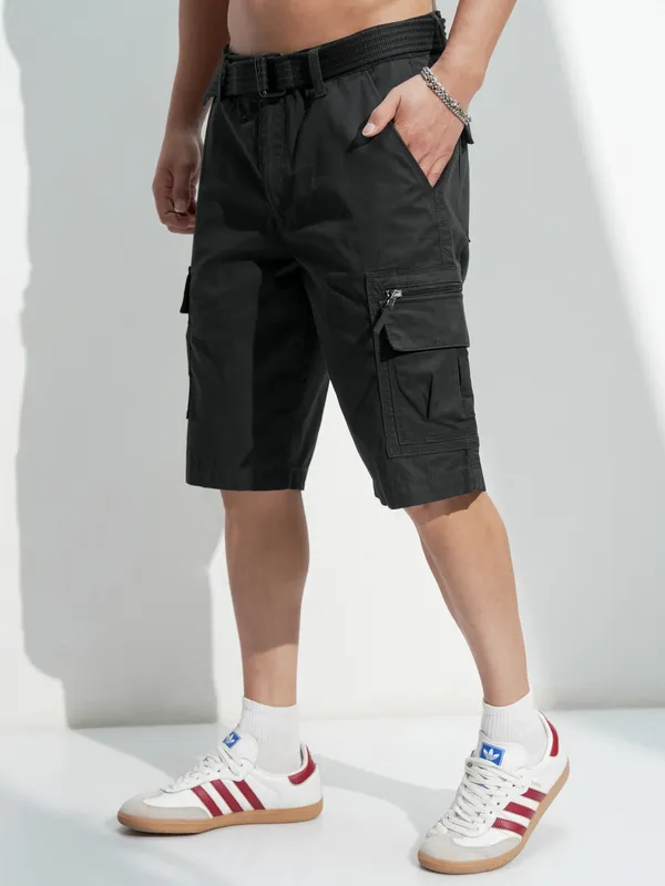 Highlander Men Black Regular Fit Cargo Shorts