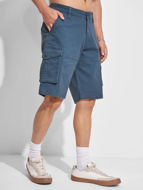 Highlander Men Blue Regular Fit Cargo Shorts