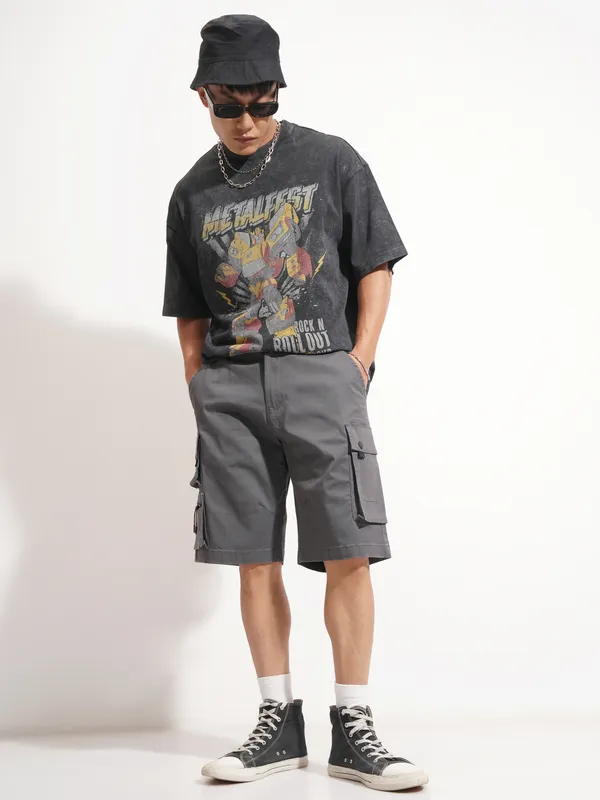 Highlander Men Grey Regular Fit Cargo Shorts