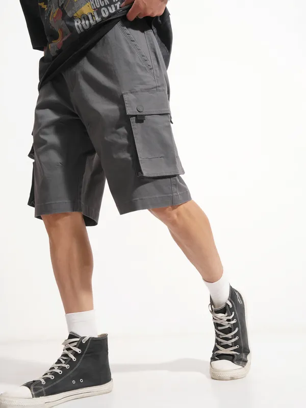 Highlander Men Grey Regular Fit Cargo Shorts