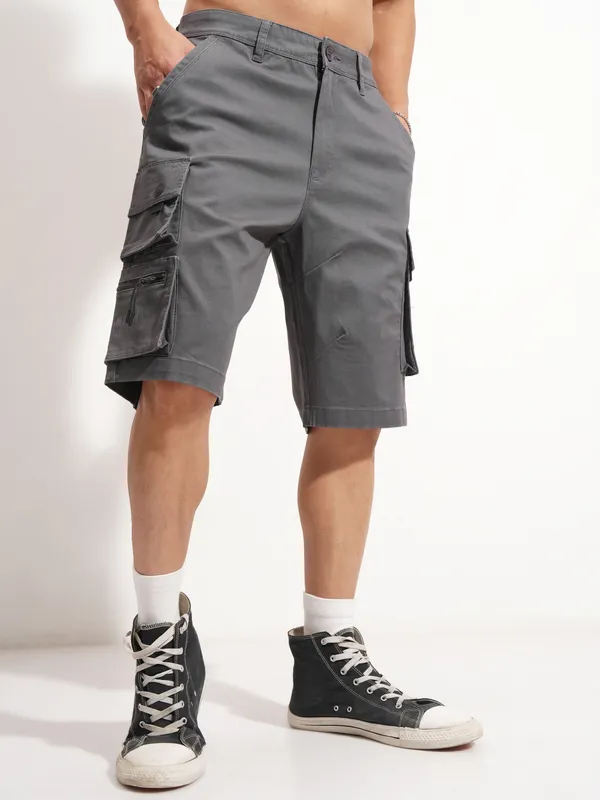 Highlander Men Grey Regular Fit Cargo Shorts