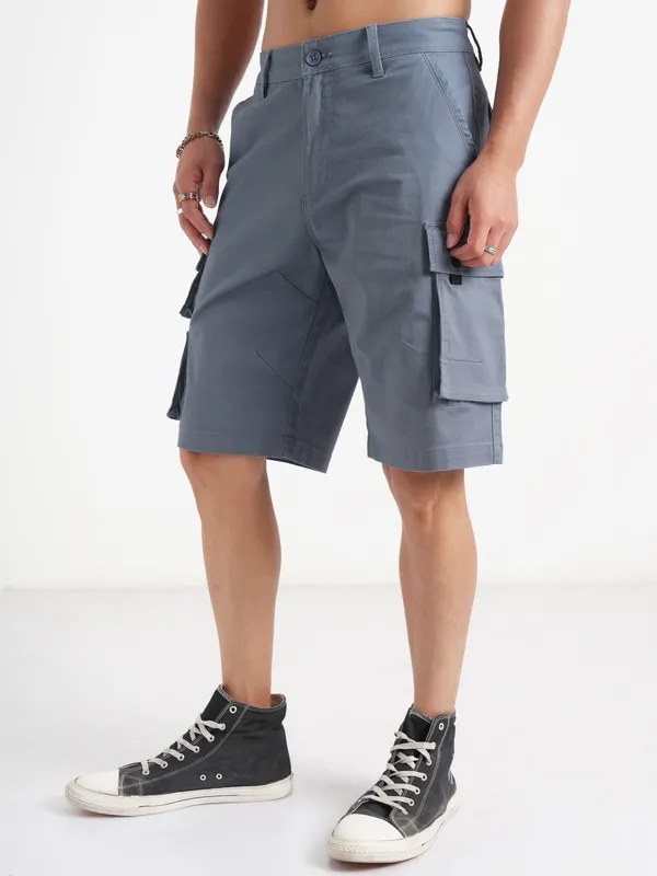 Highlander Men Grey Regular Fit Cargo Shorts