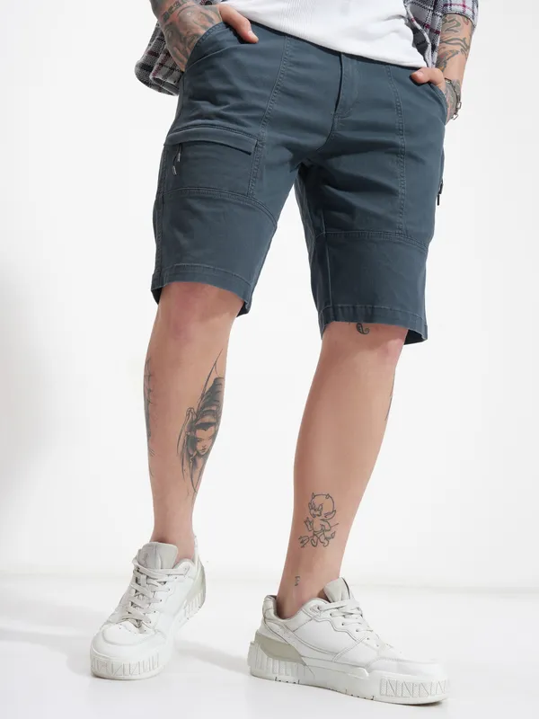 Highlander Men Blue Relaxed Fit Cargo Shorts