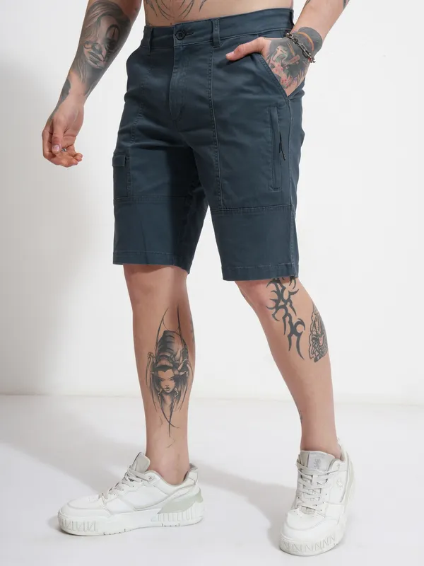 Highlander Men Blue Relaxed Fit Cargo Shorts