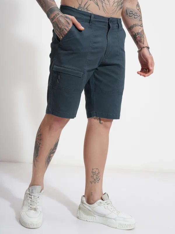 Highlander Men Blue Relaxed Fit Cargo Shorts