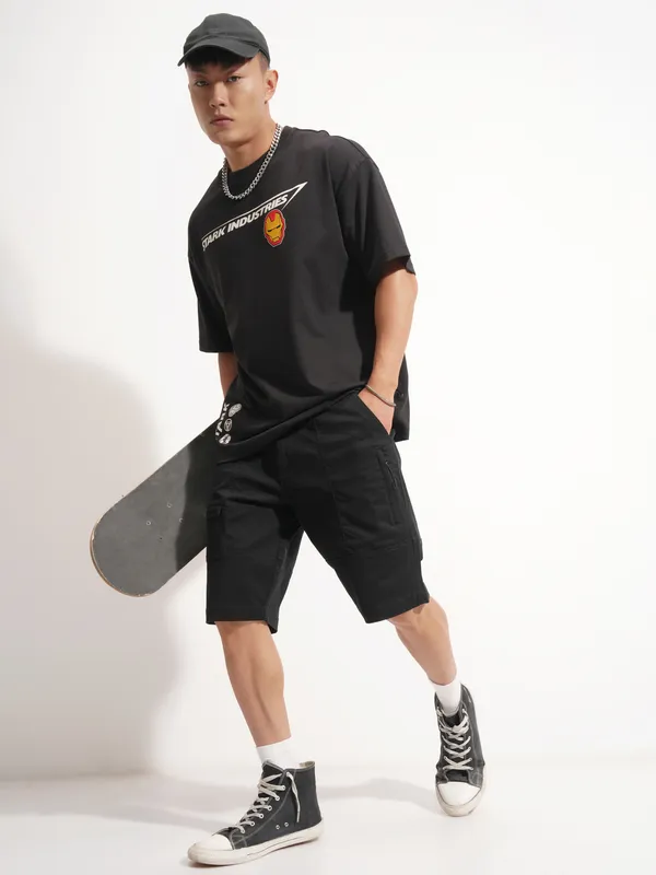 Highlander Men Black Regular Fit Cargo Shorts