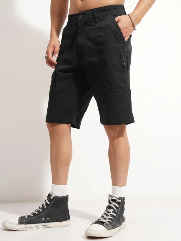 Highlander Men Black Regular Fit Cargo Shorts
