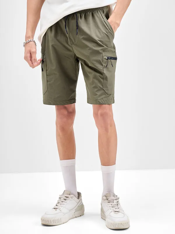 Highlander Men Olive Regular Fit Cargo Shorts
