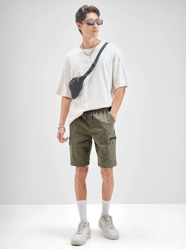 Highlander Men Olive Regular Fit Cargo Shorts