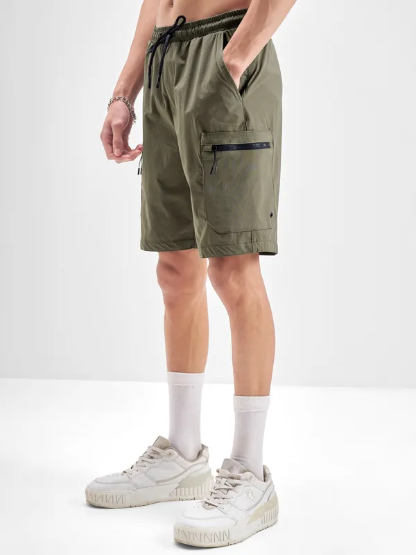 Highlander Men Olive Regular Fit Cargo Shorts