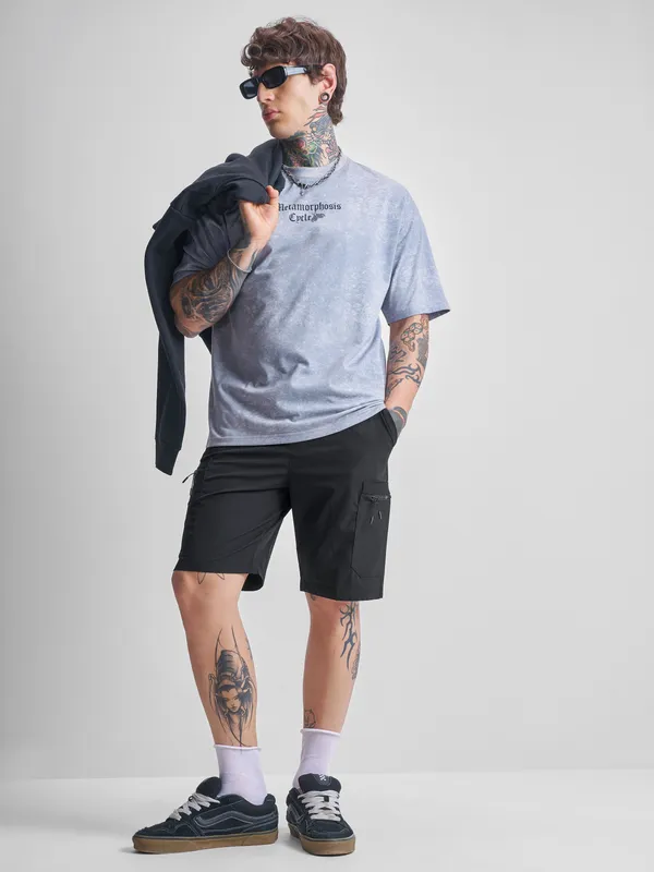 Highlander Men Black Slim Fit Cargo Shorts