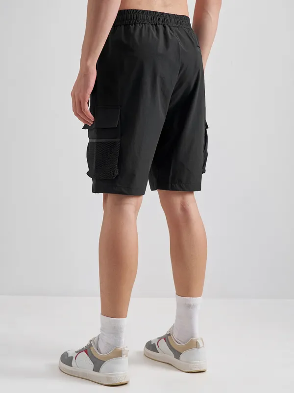 Highlander Men Black Slim Fit Cargo Shorts