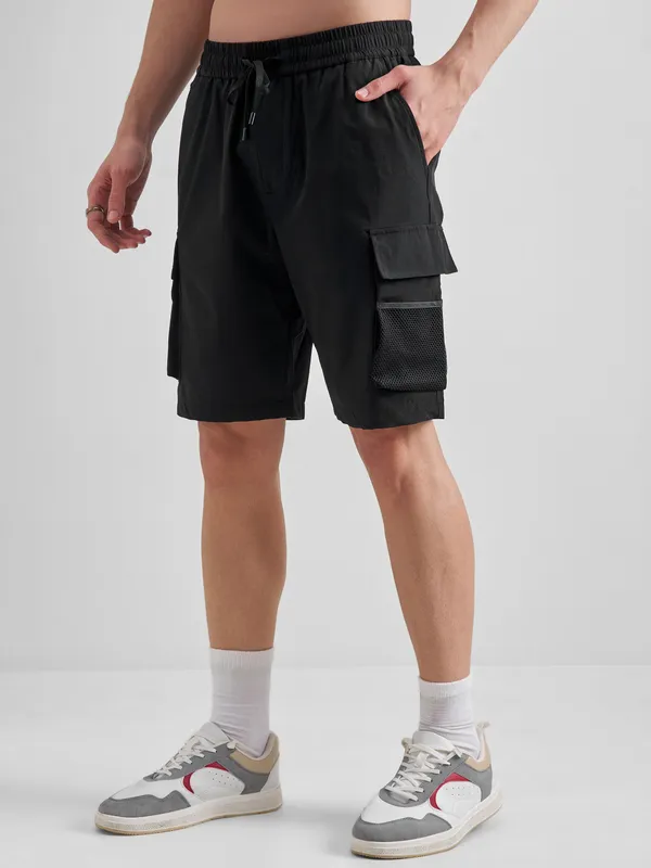 Highlander Men Black Slim Fit Cargo Shorts