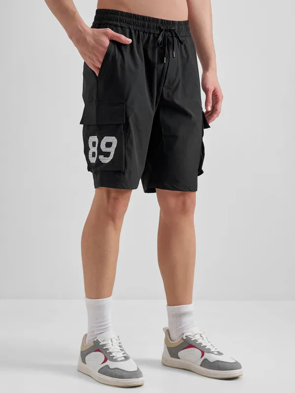 Highlander Men Black Slim Fit Cargo Shorts