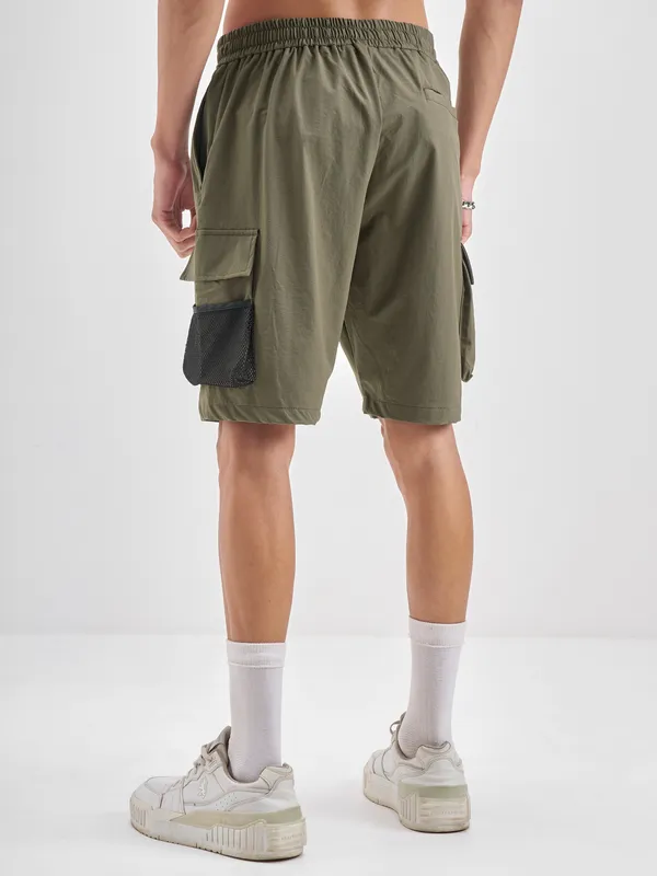 Highlander Men Olive Regular Fit Cargo Shorts