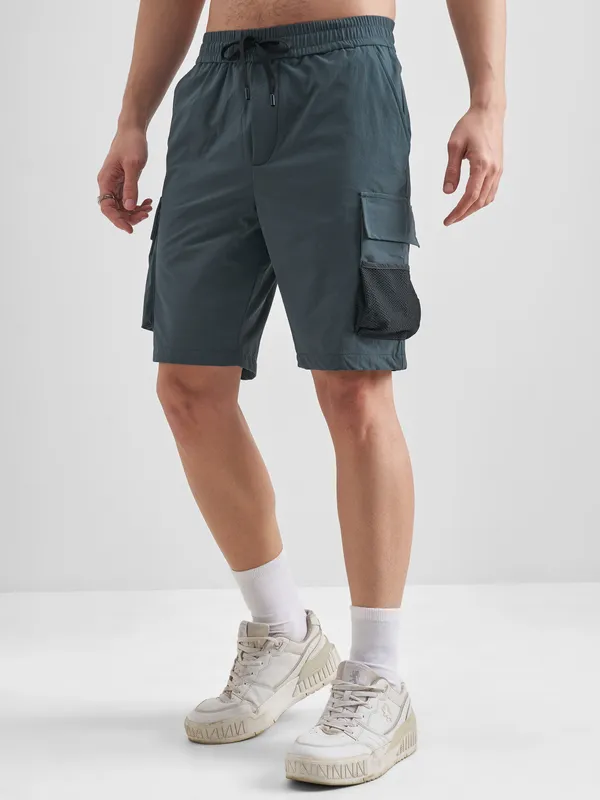 Highlander Men Blue Slim Fit Cargo Shorts