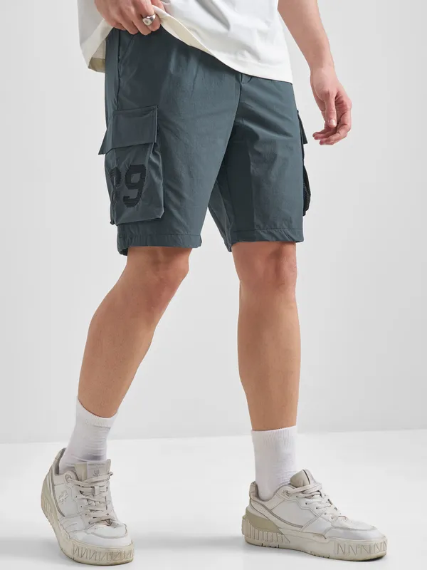 Highlander Men Blue Slim Fit Cargo Shorts