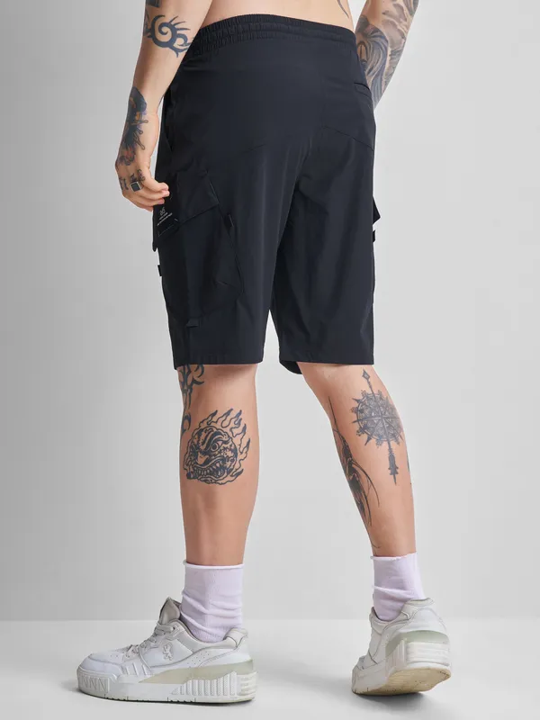Highlander Men Black Slim Fit Cargo Shorts