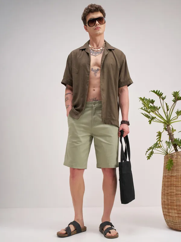 Highlander Men Olive Slim Fit Chino Shorts