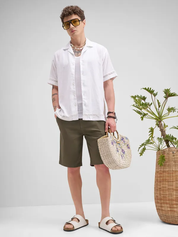 Highlander Men Olive Slim Fit Chino Shorts