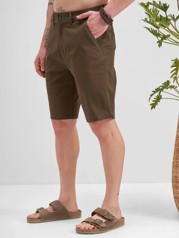 Highlander Men Brown Slim Fit Chino Shorts