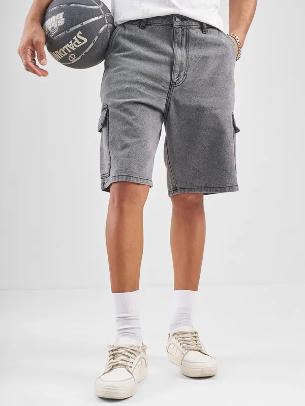 Highlander Men Grey Regular Fit Denim Shorts